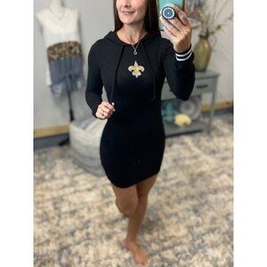 New Orleans Saints Embroidered Sporty Hoodie Long Sleeve Dress Hacci Black 0623